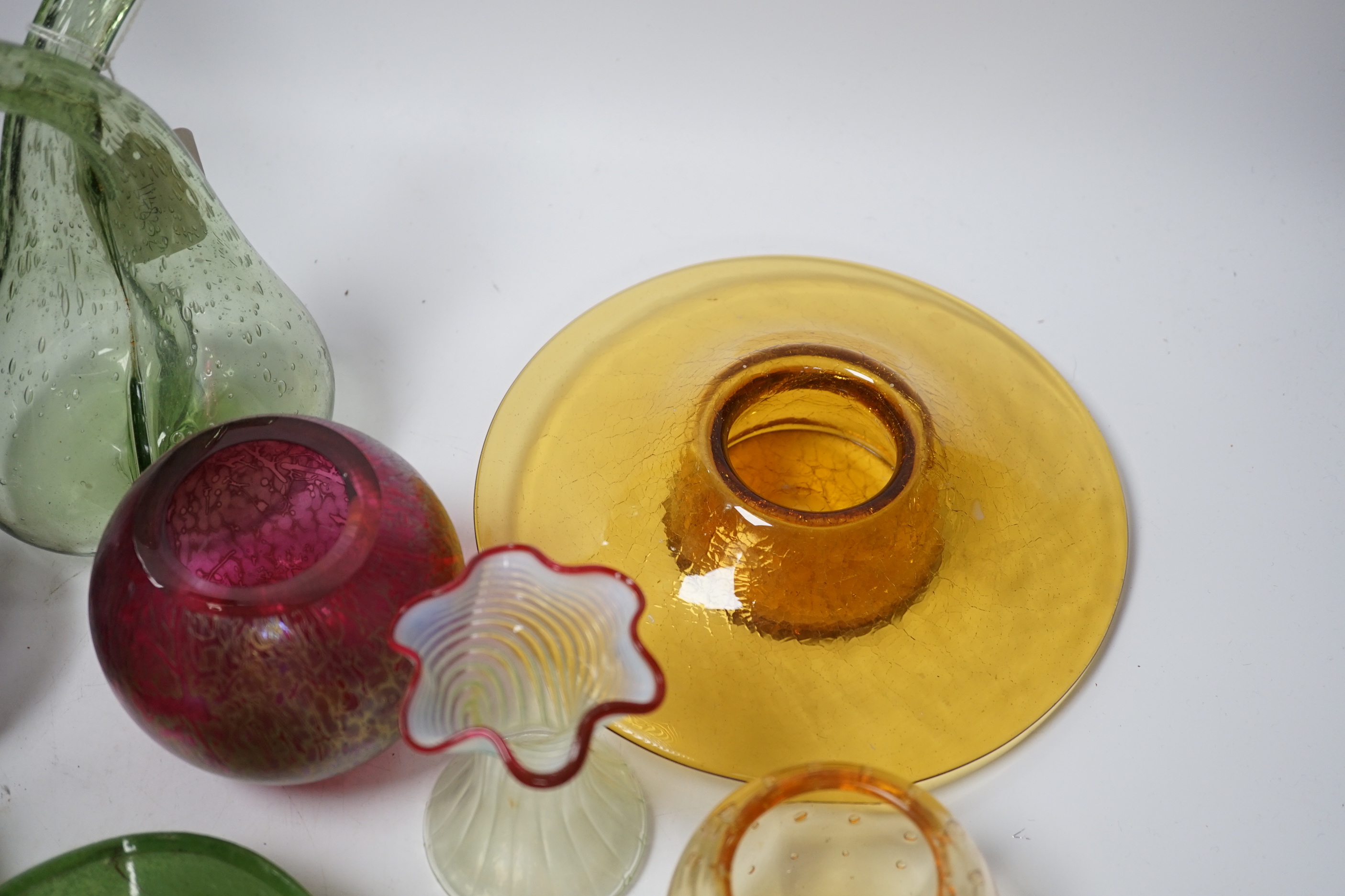 A group of art glass vases including Mdina, Brierley, etc., tallest 20cm high